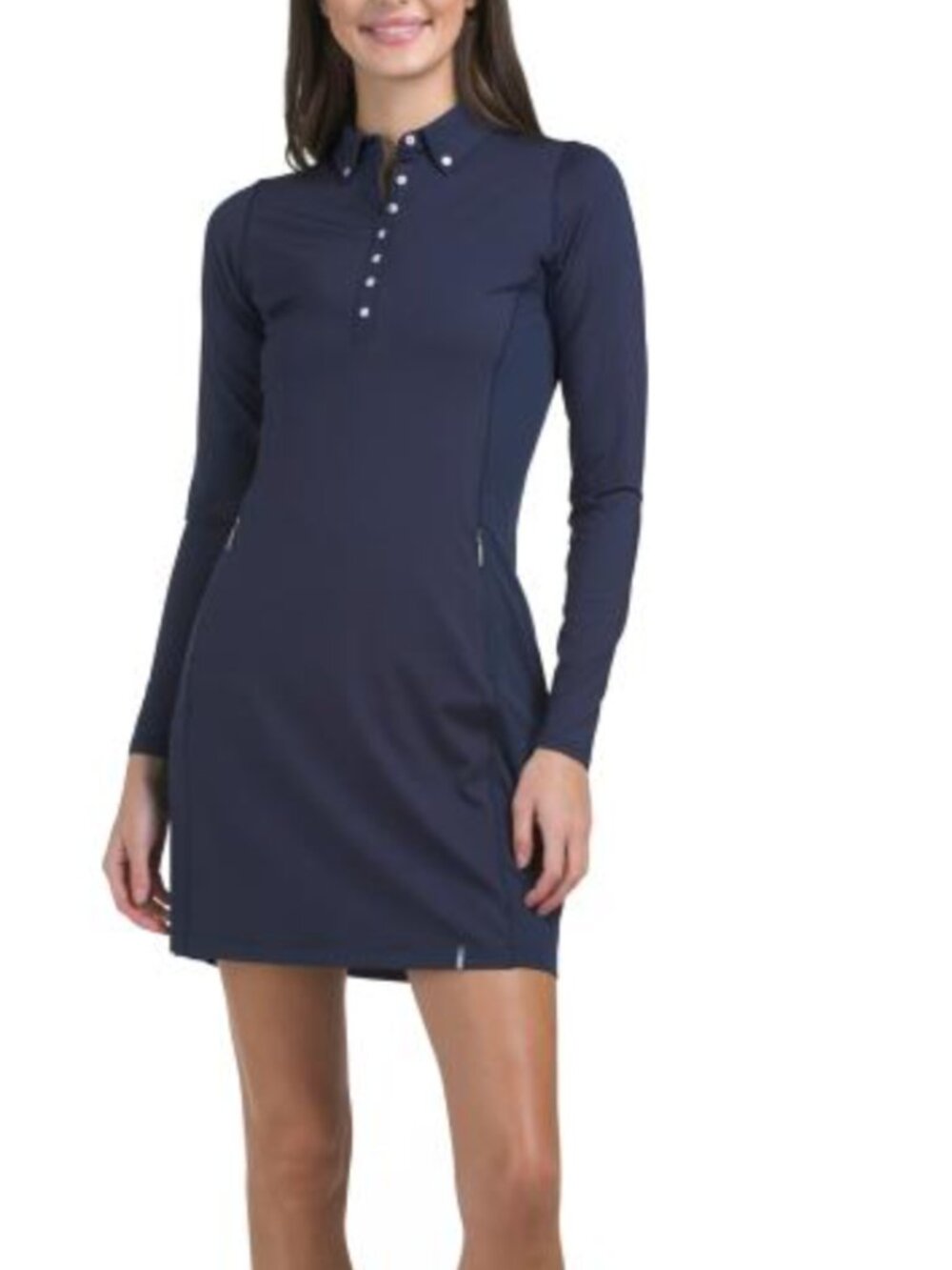 KJUS Upf 50 Scotscraig Long Sleeve Mini Dress Golf Atlanta Blue Sz 38 (M)